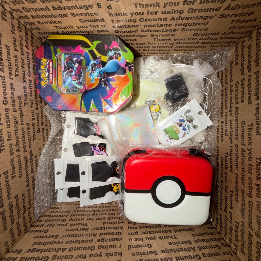 Pokémon-Themed Bundle Lot w/ Pokemon Case, Charizard Tin, Stickers & Accessories